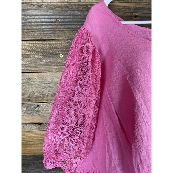 Shein Fit Womans Plus Sz 22 Pink Ruffled W/Puffy Lace Sleeves Top - Picture 2 of 10